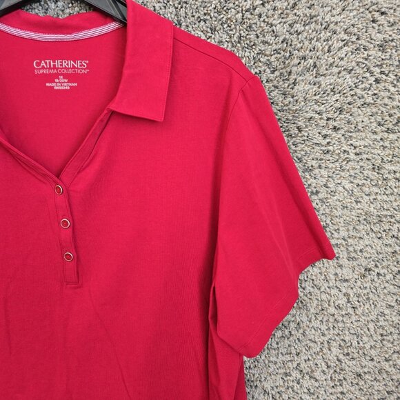 Catherines Top Womens Plus 1X 18/20W Red Suprema Collection Polo Casual Ladies - Picture 2 of 7